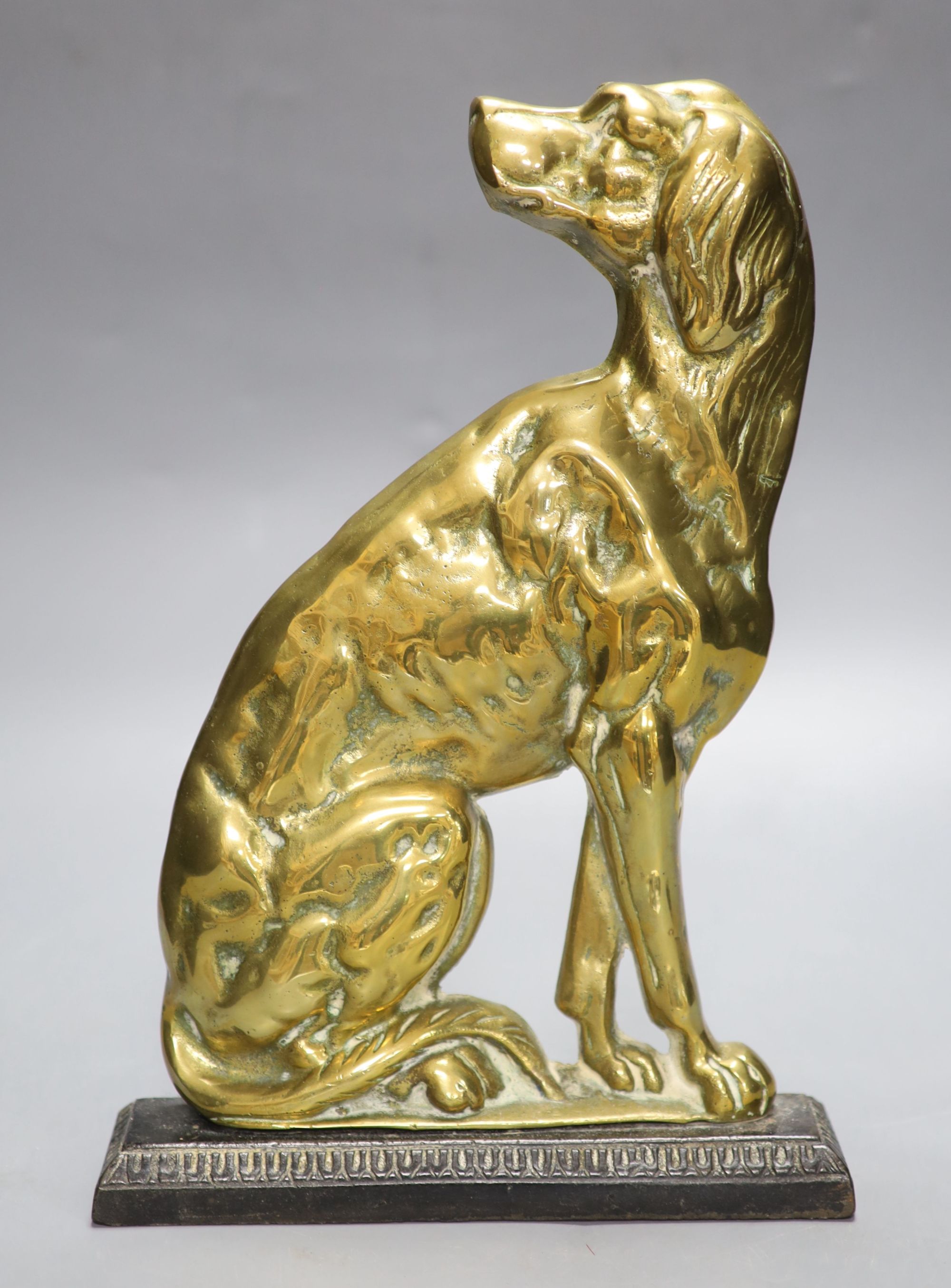 A Victorian cast brass seated hound doorstop, height 33cm